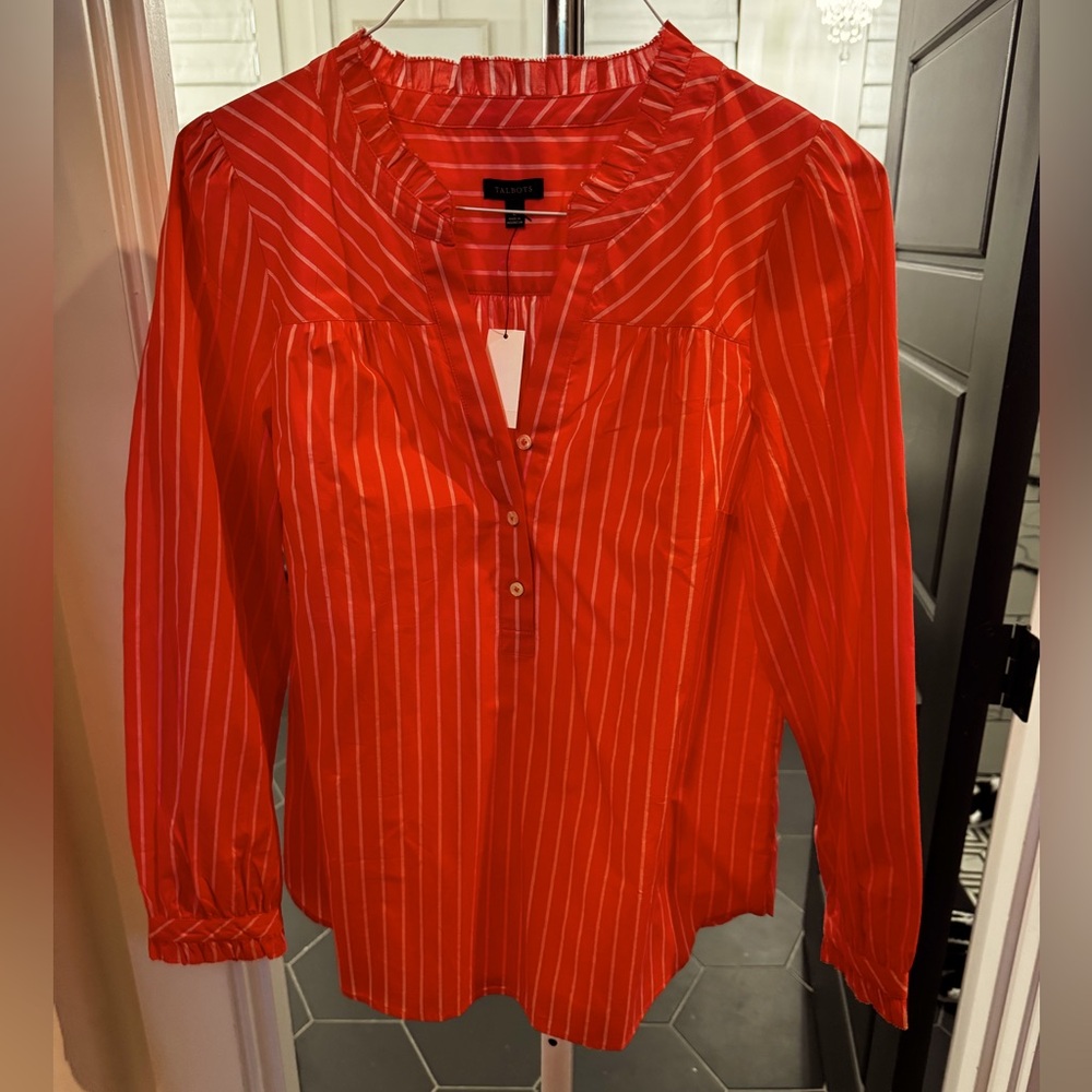 Talbots, size L, NWT, long sleeve button up shirt. Smoke free home.